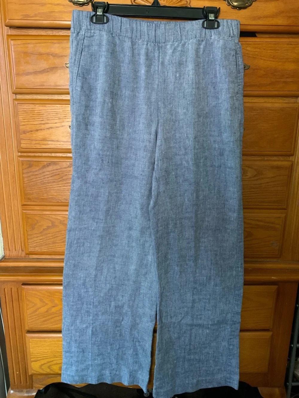linen blend blue Chambray pull on wideleg mid-rise pull on pant lands’ End 10 - Picture 2 of 11